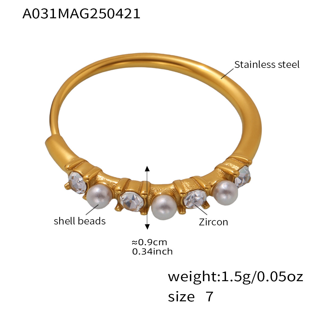 A031-Golden White Diamond Pearl Ring/No.7 Picture15
