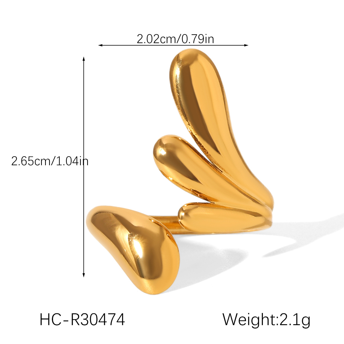 1 Piece Simple Series Daily Irregular Shape Stainless Steel Gold Color Statement Rings Picture2