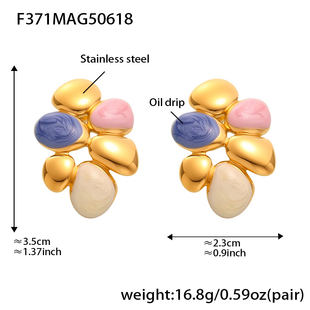 F371-Golden colorful pink, white and blue earrings Picture3