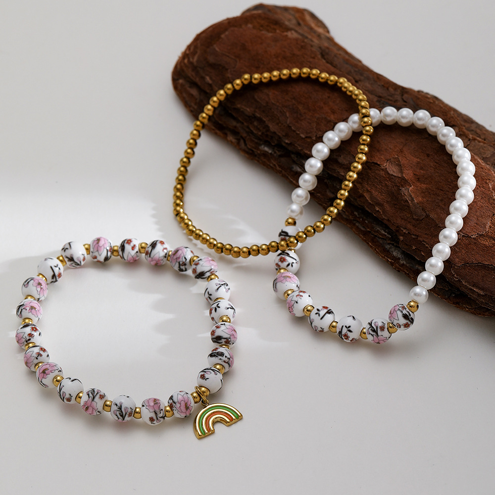 1 Piece Luxurious  Elegant Flower Ceramics  Gold Color  Women's Beaded Bracelets