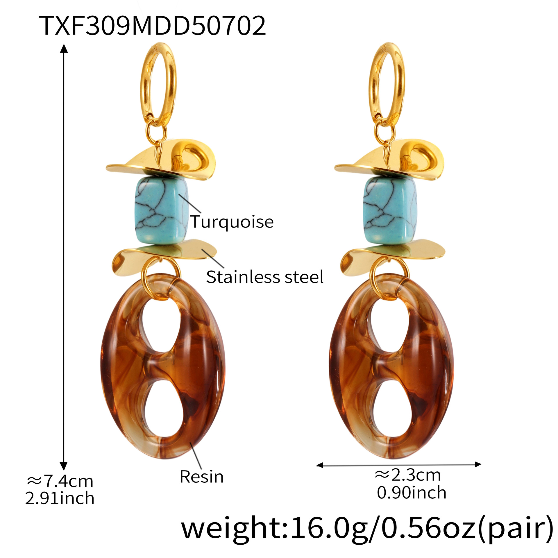 TXF309-Golden Turquoise Resin Earrings Picture2