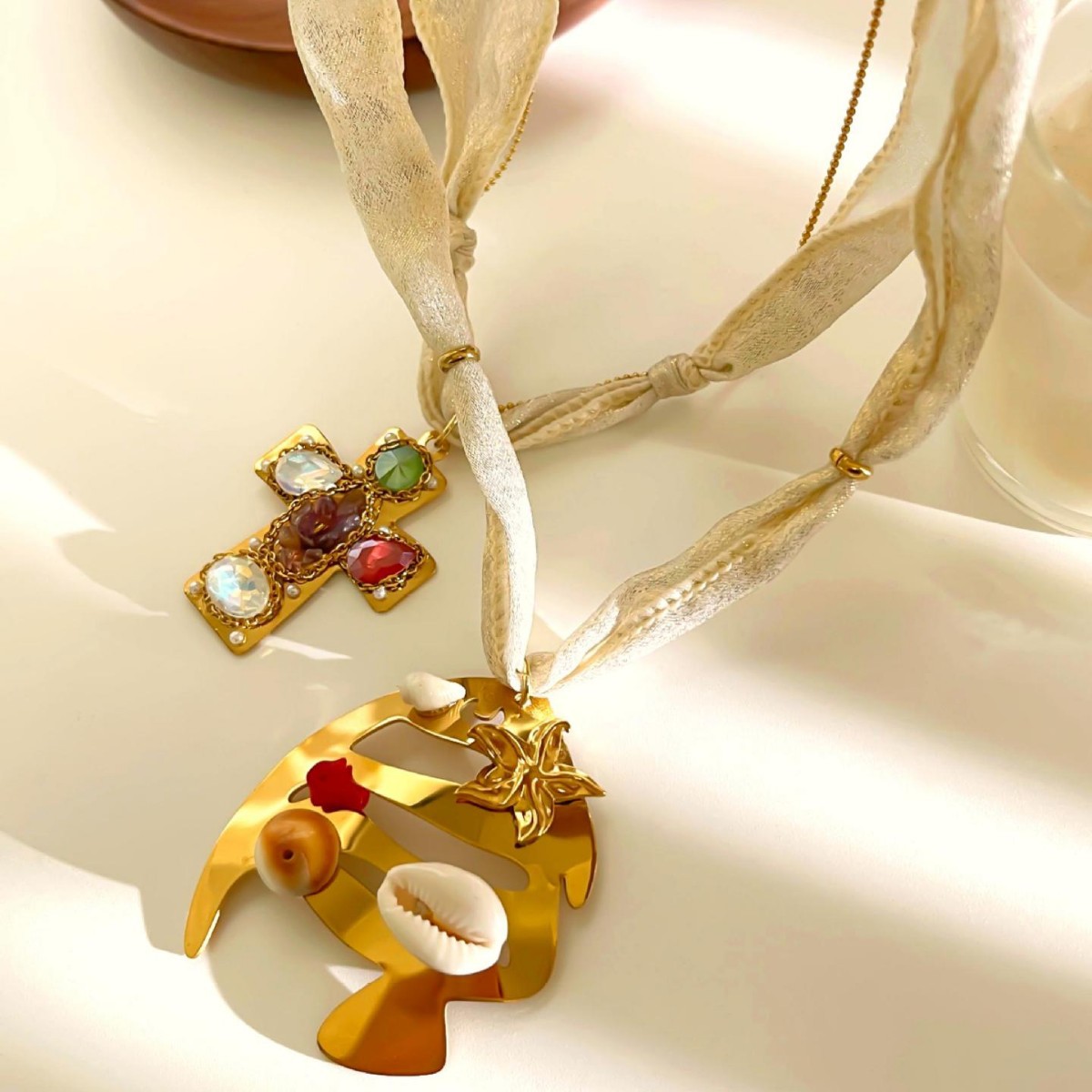 1 Piece Cross Fish Stainless Steel Waterproof Gold Color Pendant Necklace Picture5