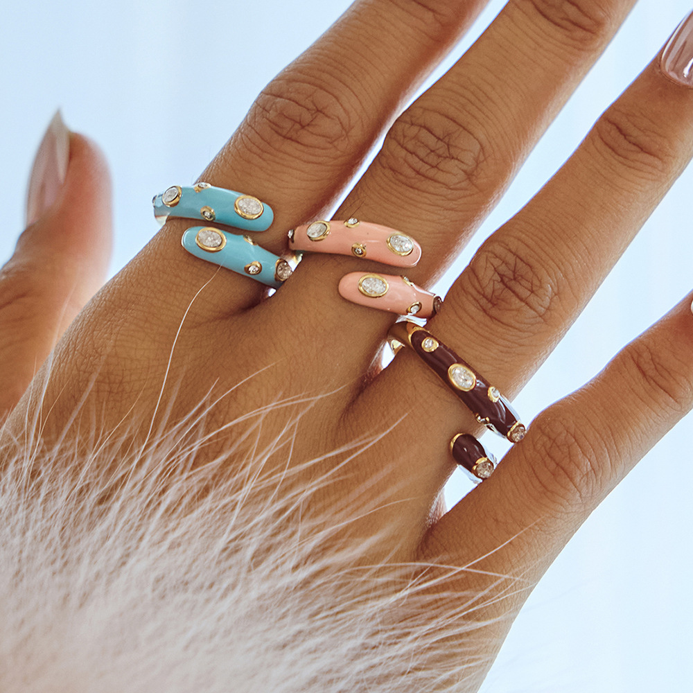 1 Piece Color of Macaron Irregular Shape Stainless Steel Zircon Women's Gemstone Rings 2