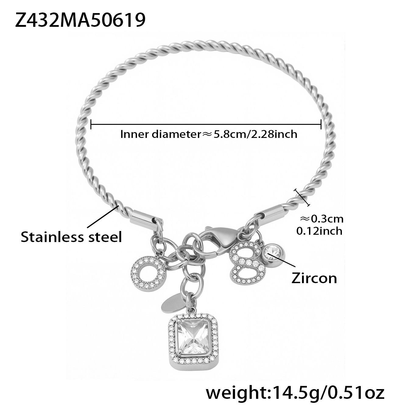 Z432-Steel 5A Zircon Bracelet Picture2
