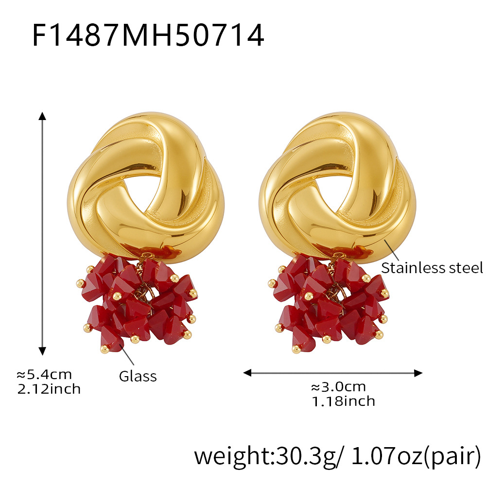F1487-Golden red stone earrings Picture6