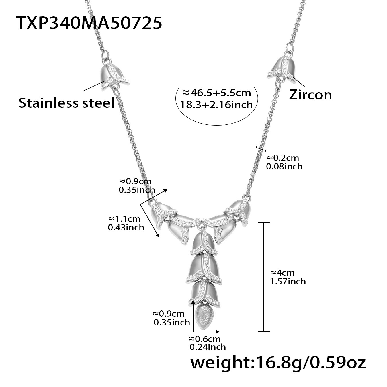 TXP340-Collana con campanella in acciaio 46,5+5,5 cm Immagine2