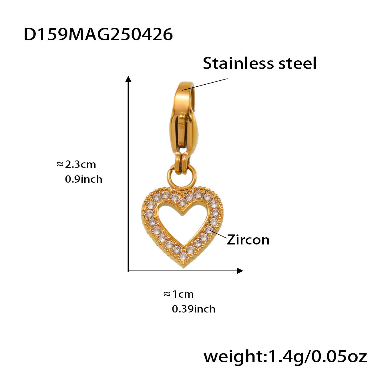 D159-Golden hollow heart zircon pendant Picture3