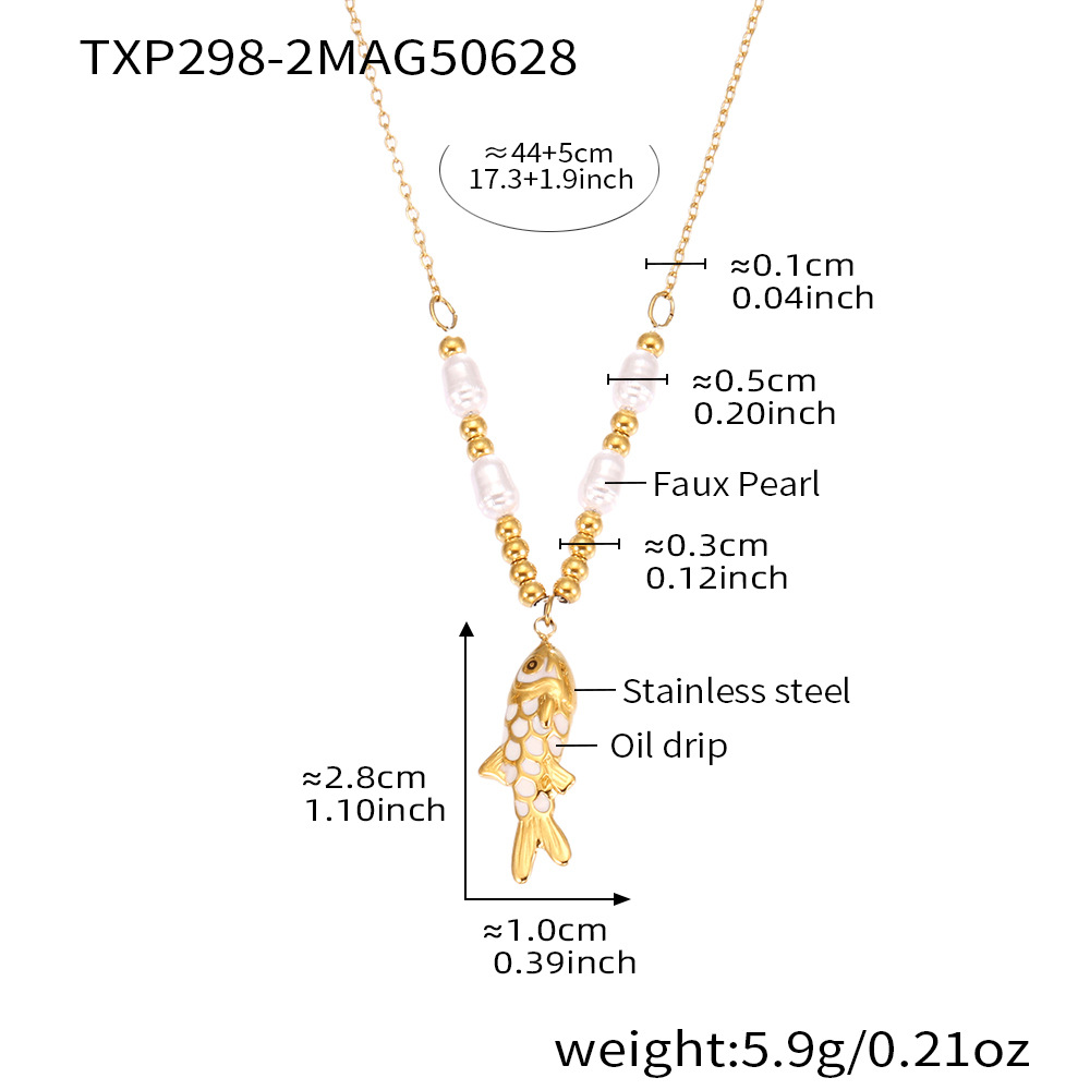 TXP298-2 White Fish Pendant Pearl Necklace 44+5cm Picture2