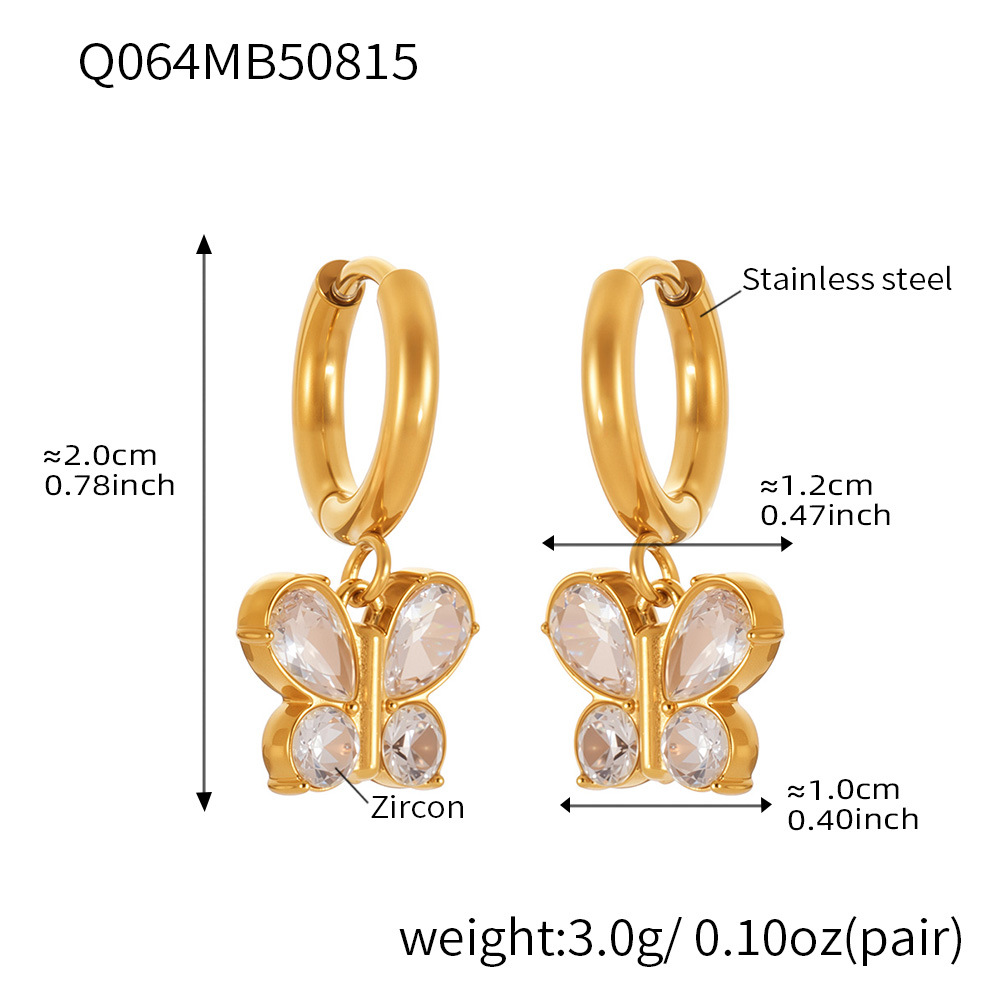 Q064-Golden Butterfly Zircon Earrings Picture3