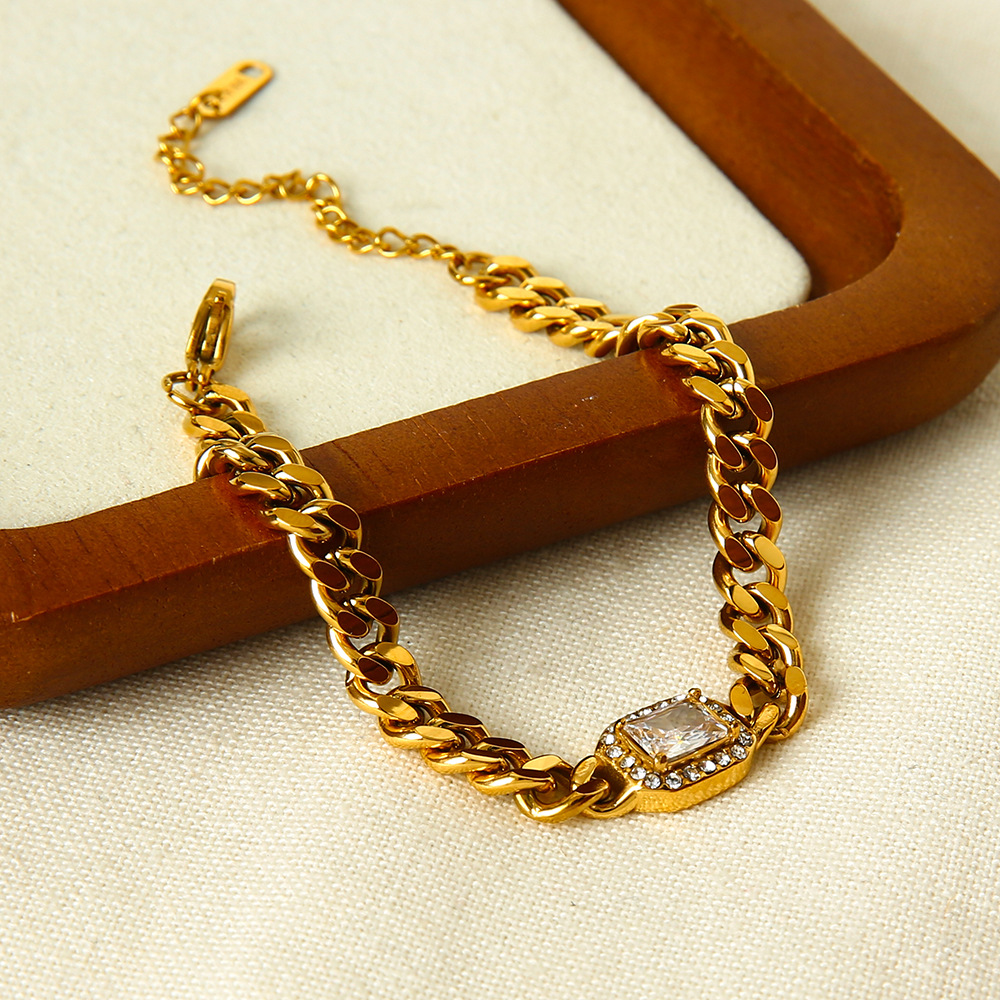 1 Piece Luxurious Classic Chain Rectangle Stainless Steel  Zircon Women's Chain Bracelets h5 Picture3