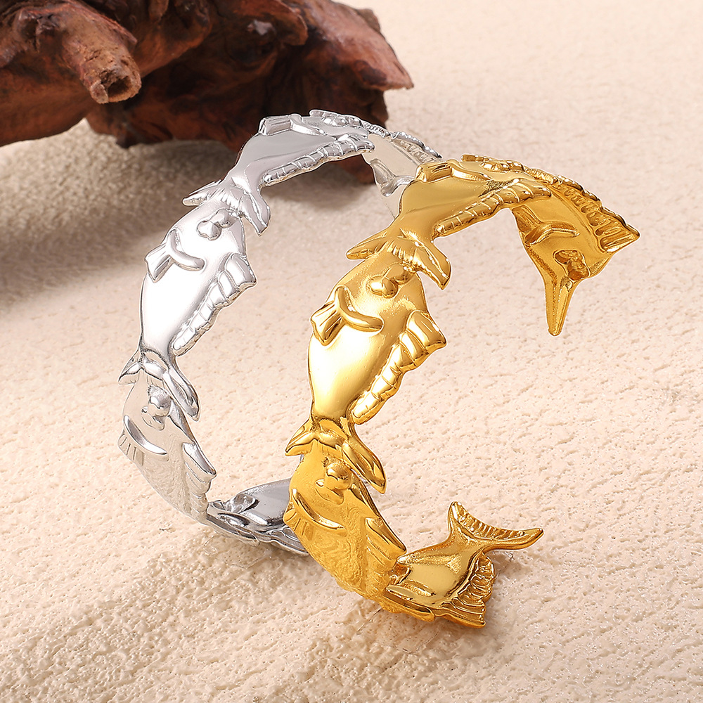 1 Piece Fish Shape Stainless Steel Gold Color Cuff Bracelet