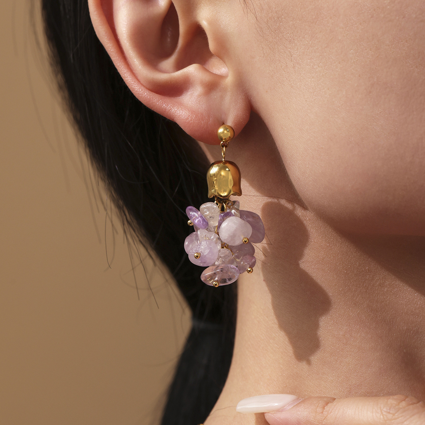 1 Pair Natural Stone Tassel Stainless Steel Gold Color Women's Drop Earrings Picture3