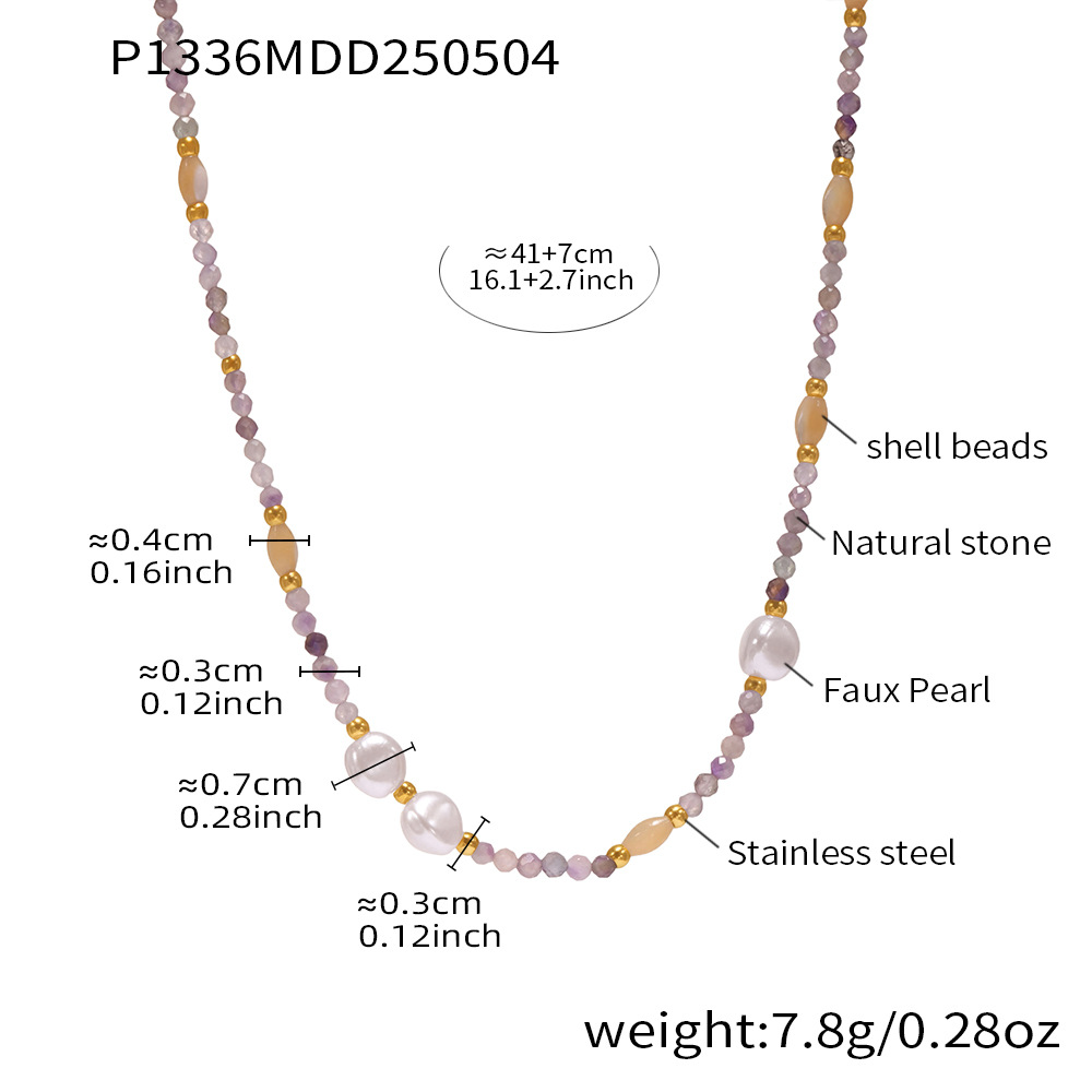 P1336- Shell Pearl Natural Stone Beaded Necklace 40+7cm Picture2