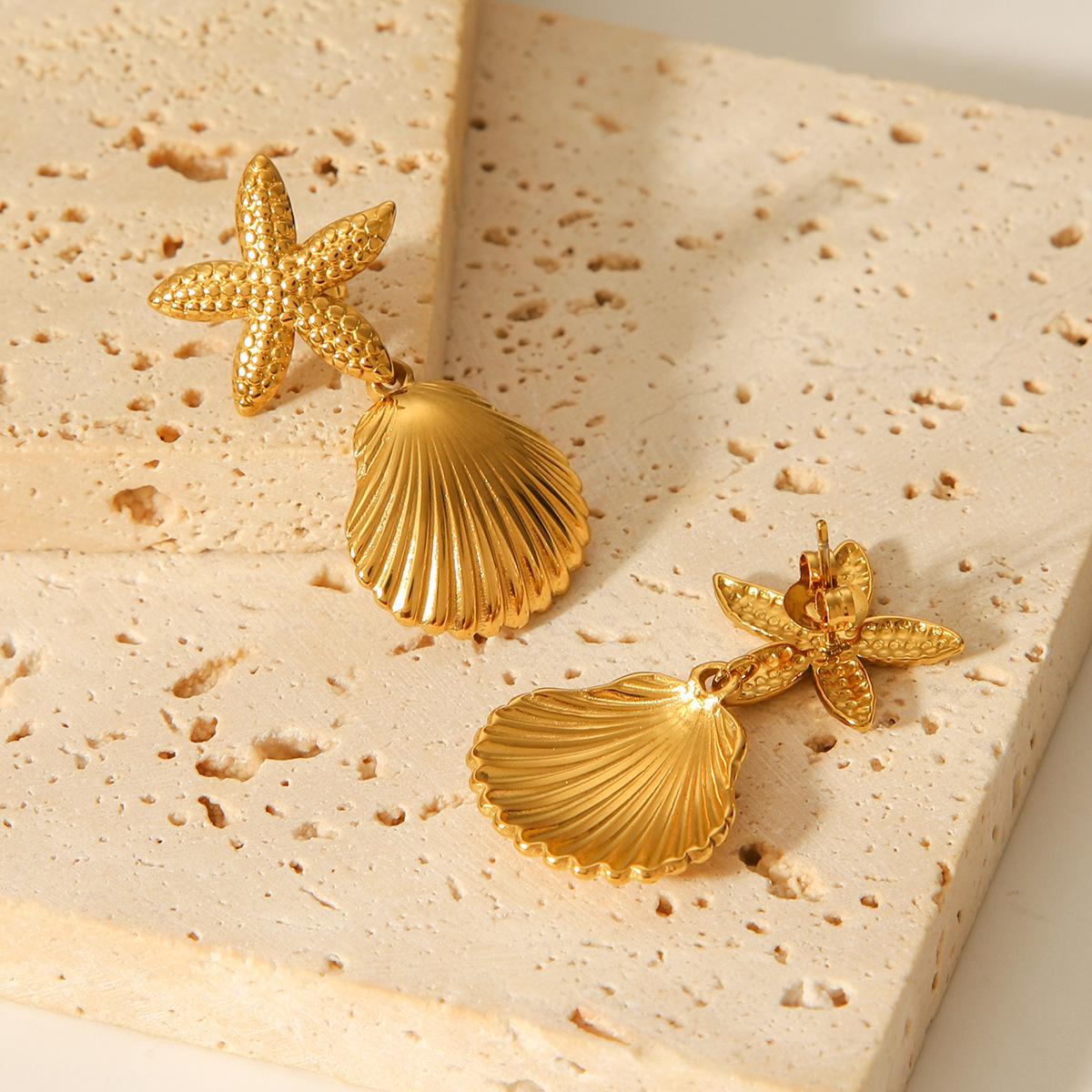 1 Pair Starfish Stainless Steel Gold Color Women's Stud Earrings Picture3