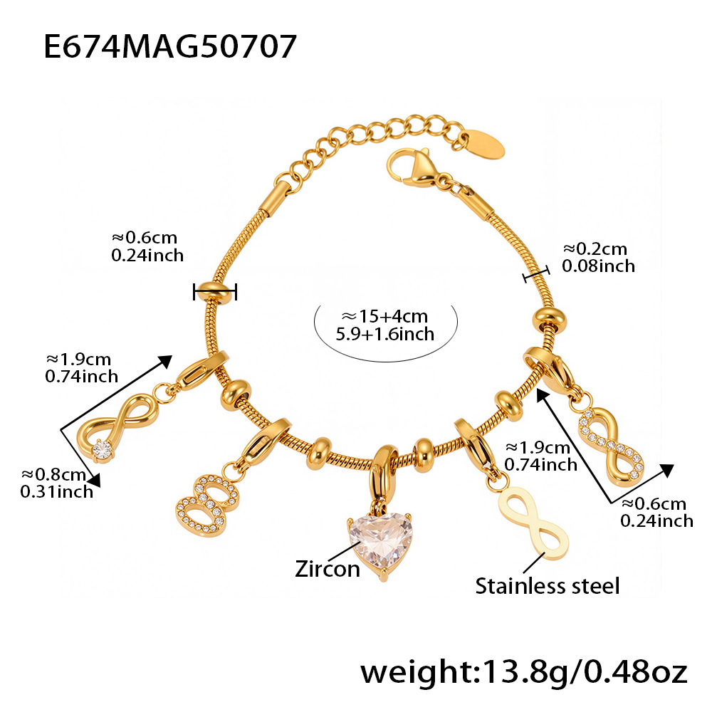 1 Piece Delicate Heart Stainless Steel Gold Color Women's Charm Bracelets h5 