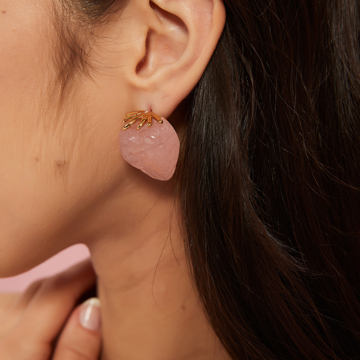 1 Pair Romantic Strawberry Acrylic Gold Color Women's Stud Earrings Picture3
