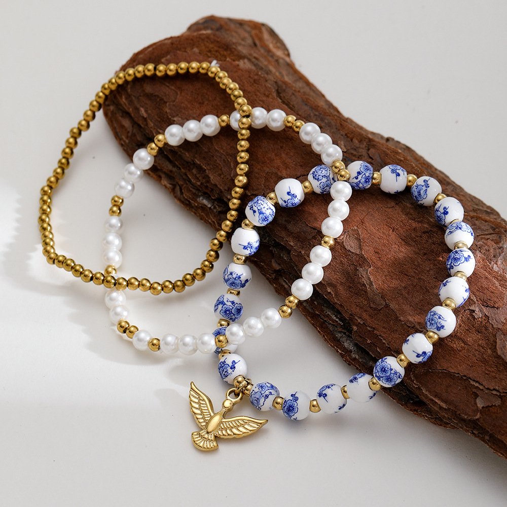 1 Piece Classic  Elegant Flower Ceramics  Gold Color  Women's Beaded Bracelets h5 Picture4