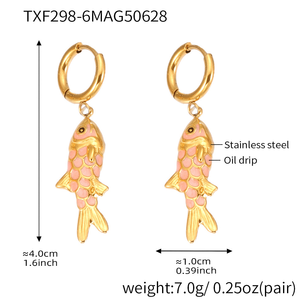 TXF298-6 Dark pink fish pendant earrings Picture13