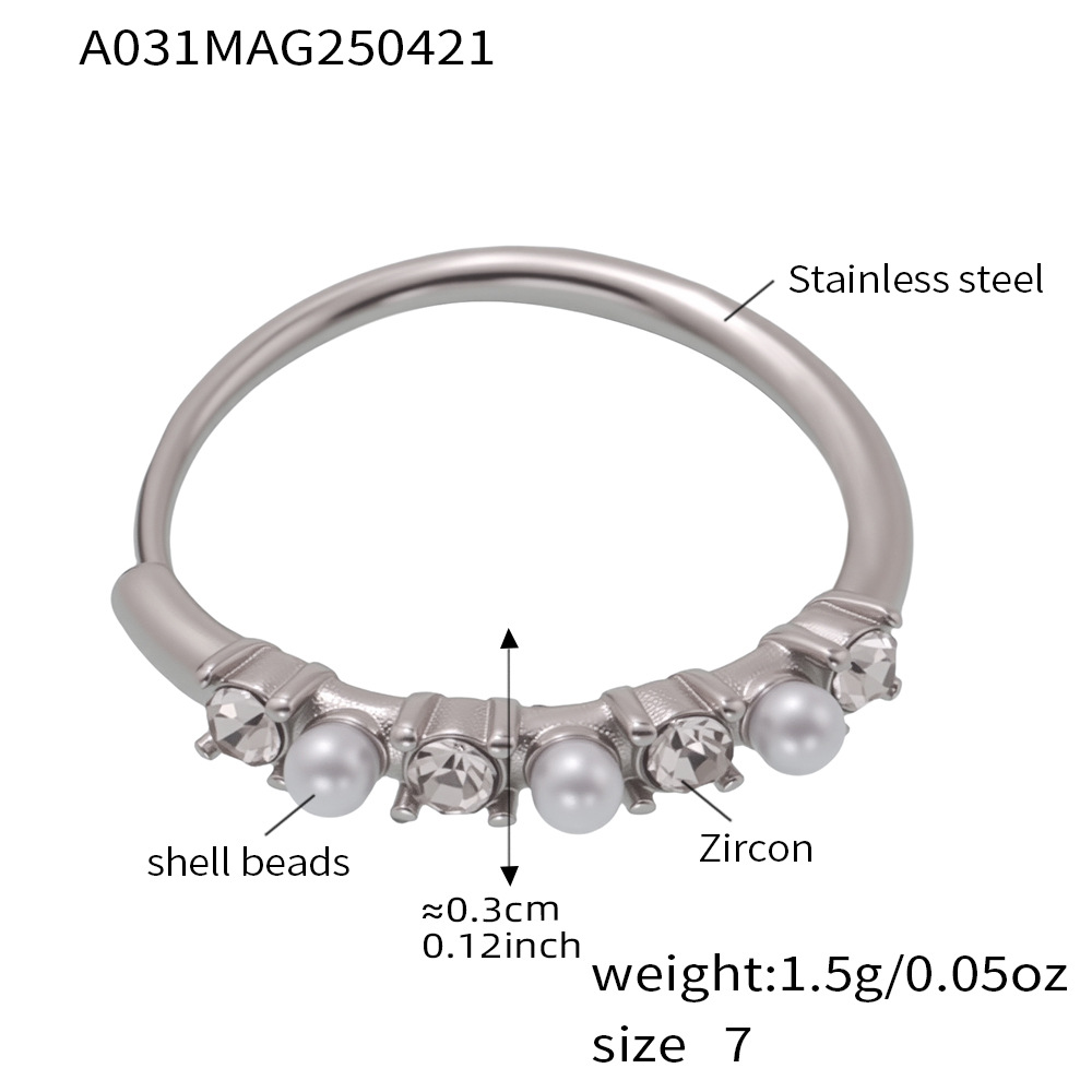 A031-Steel White Diamond Pearl Ring/No.7 Picture14