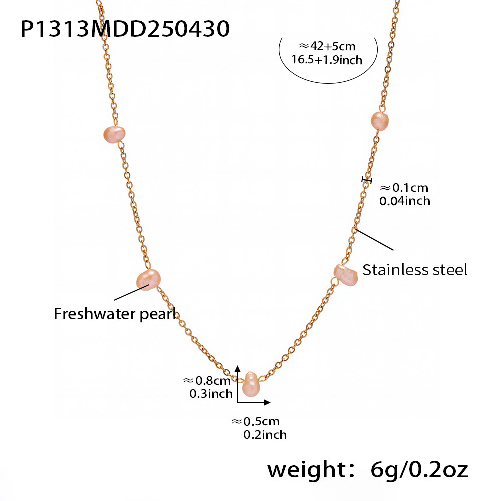 1 Piece Classic Irregular Pearl Shape Stainless Steel Gold Color Women's Chain Necklaces Picture2