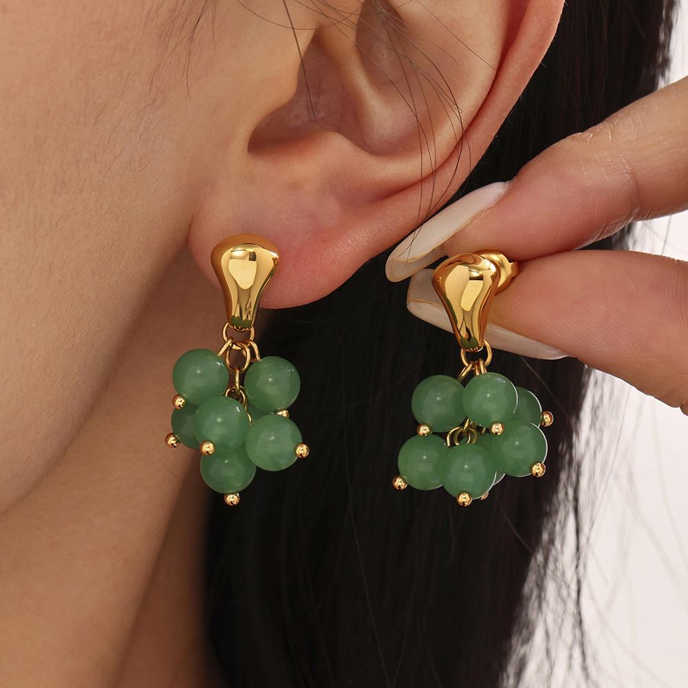 1 Pair Gorgeous Natural Stone Tassel Stainless Steel Gold Color Women's Drop Earrings Picture2