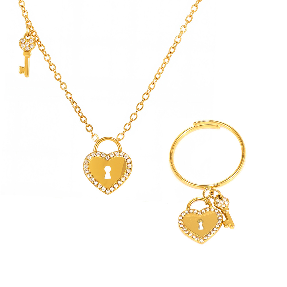 1 Piece Sweet Lock Heart Stainless Steel Gold Color Women's Pendant Necklaces Picture9