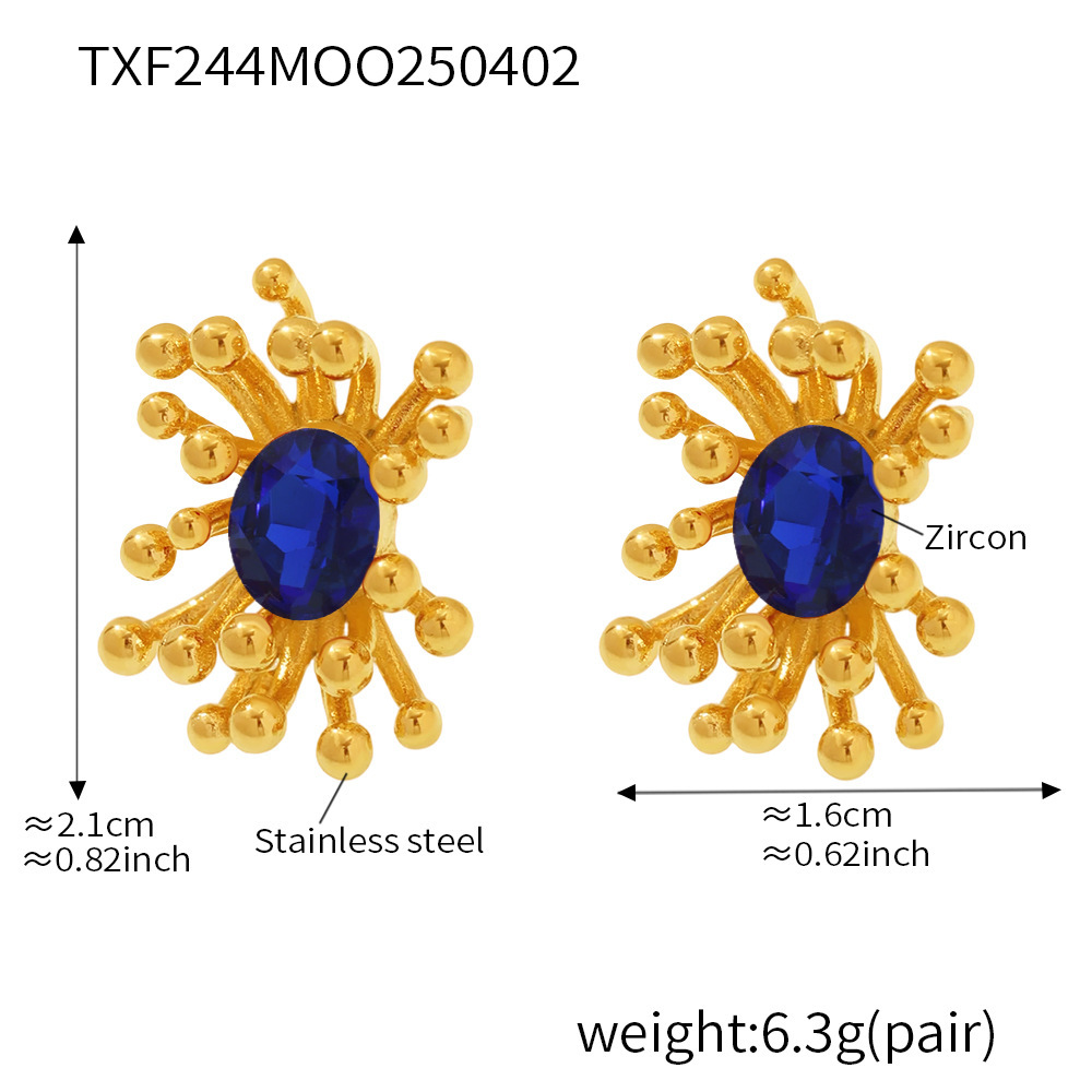 TXF244-Blue zircon stamen earrings Picture8