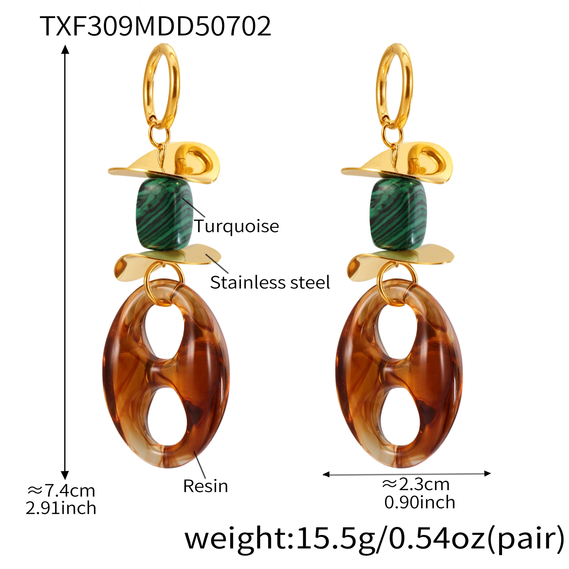 TXF309-Gold Turquoise Resin Earrings 