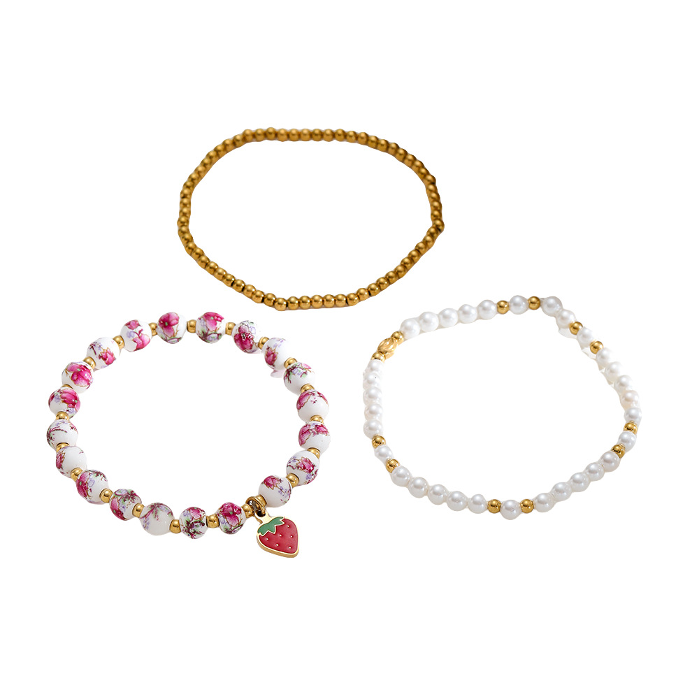 1 Piece Luxurious Series Retro Flower Ceramics  Gold Color  Women's Beaded Bracelets h5 Picture5
