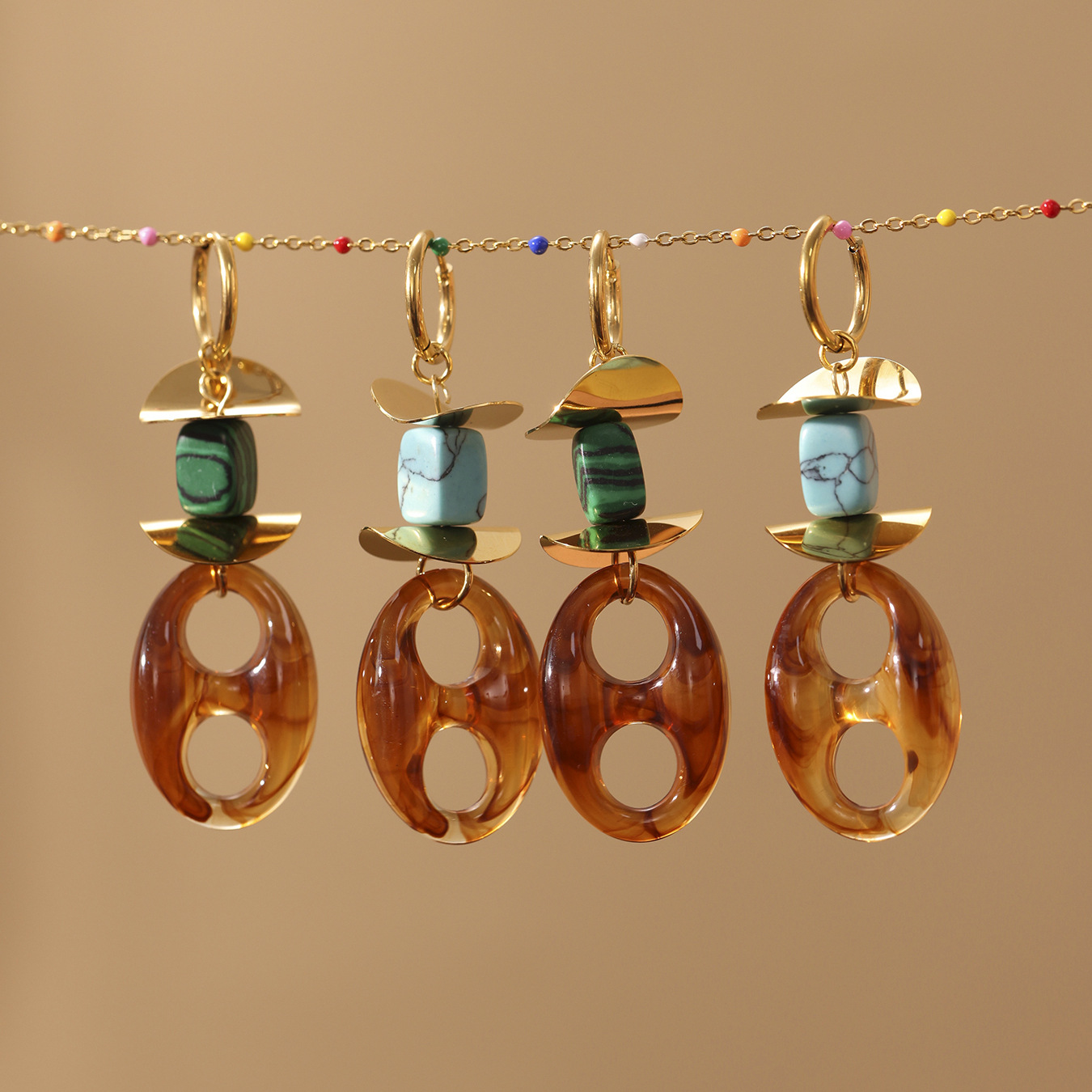 1 Pair Retro Irregular Oval Shape Stainless Steel Gold Color Women's Drop Earrings Picture3