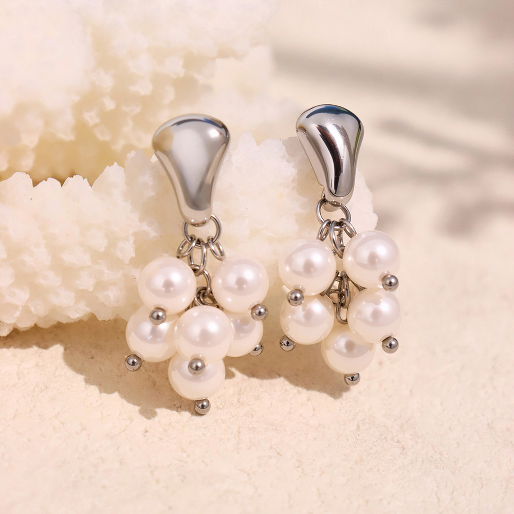 1 Pair Gorgeous Natural Stone Tassel Stainless Steel Gold Color Women's Drop Earrings Picture4