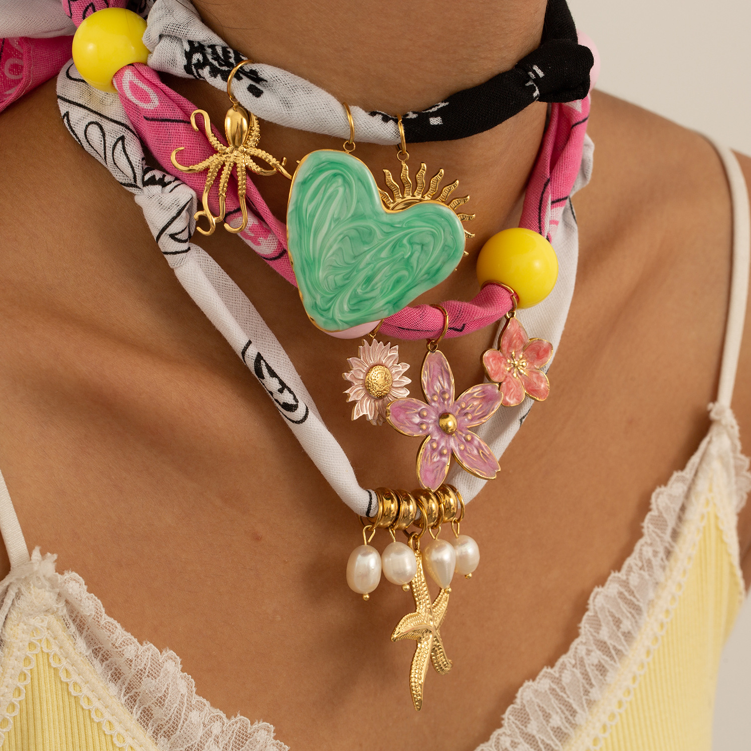 1 Piece Vivid Vacation Heart Stainless Steel Gold Color Women's Pendant Necklaces h5 Picture2