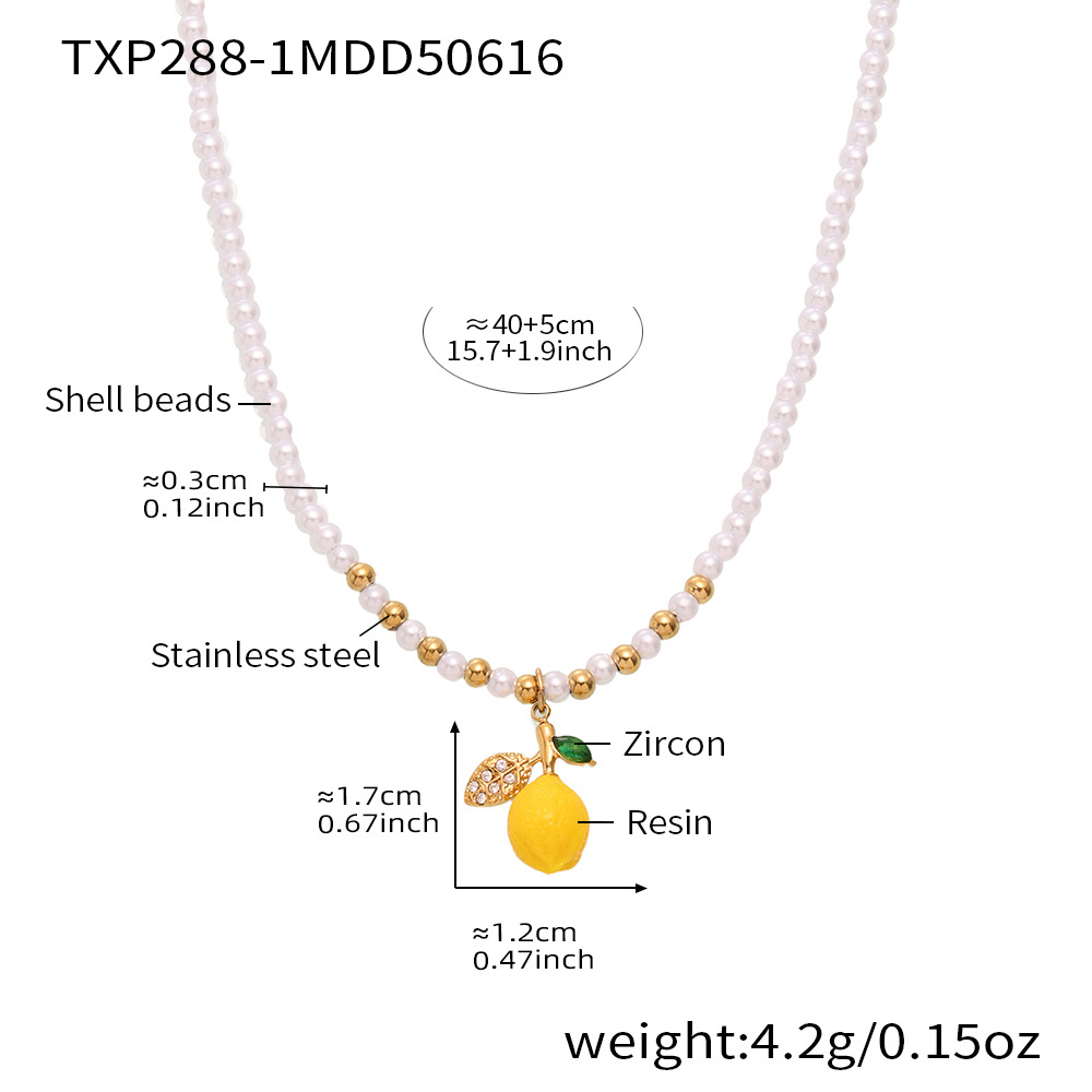 TXP288-1 lemon pearl beaded necklace 40+5cm 
