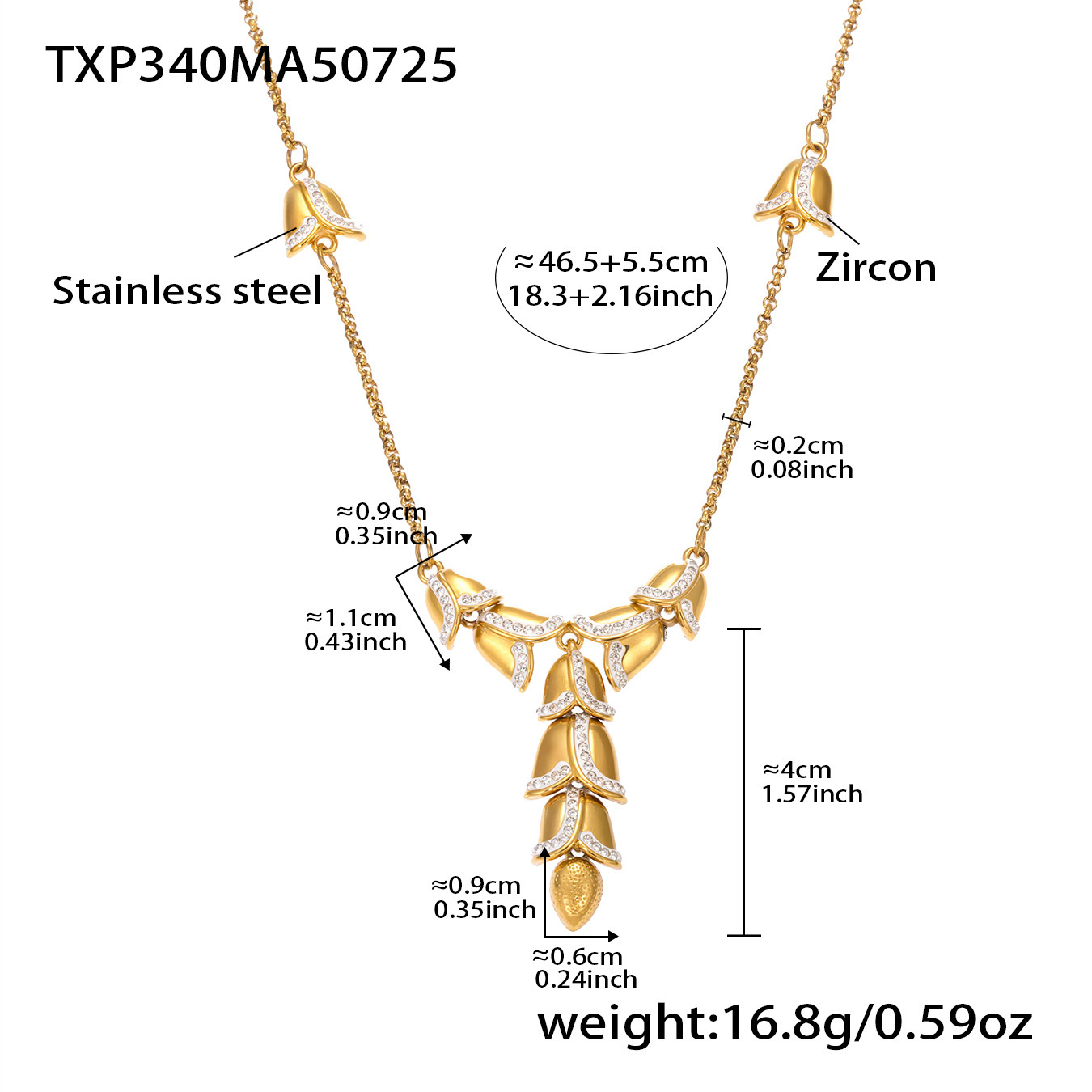 TXP340-Collana con campanella in oro 46,5+5,5 cm 