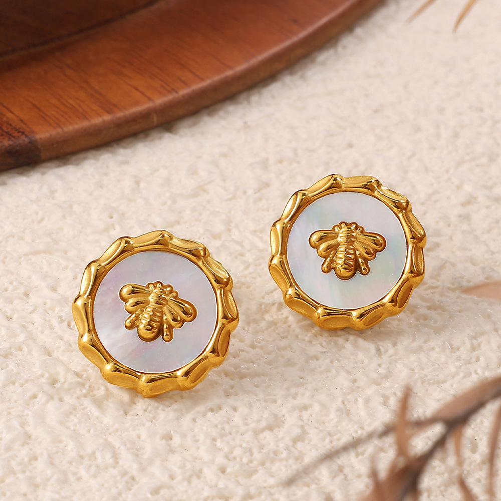 Enamel Heart Stainless Steel  Gold Color Necklace Set