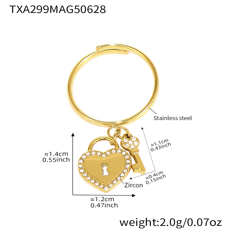 TXA299-5A Zircon Love Key Lock Gold Ring-Size 7 Picture3