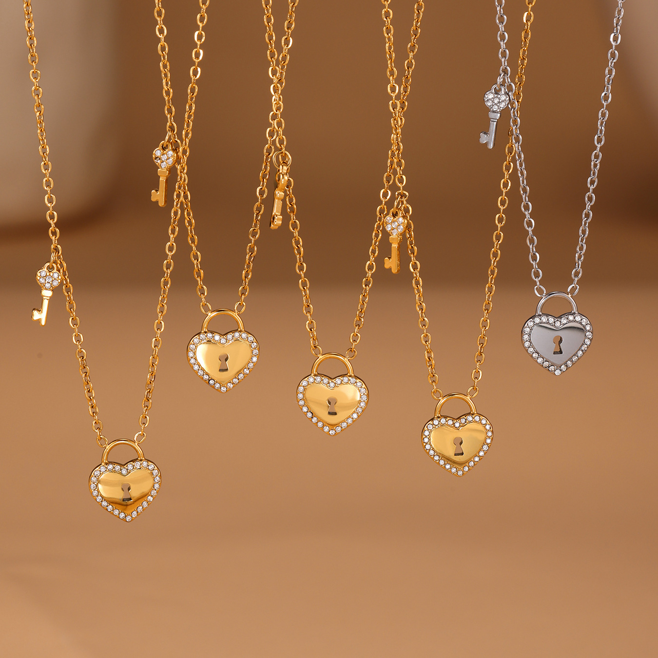 1 Piece Sweet Lock Heart Stainless Steel Gold Color Women's Pendant Necklaces Picture3