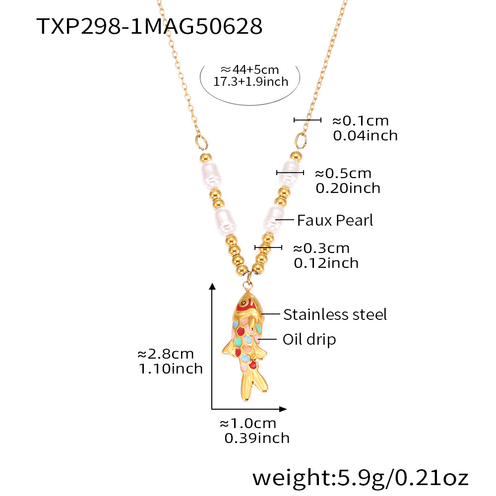 TXP298-1 Colorful fish pendant pearl necklace 44+5cm 
