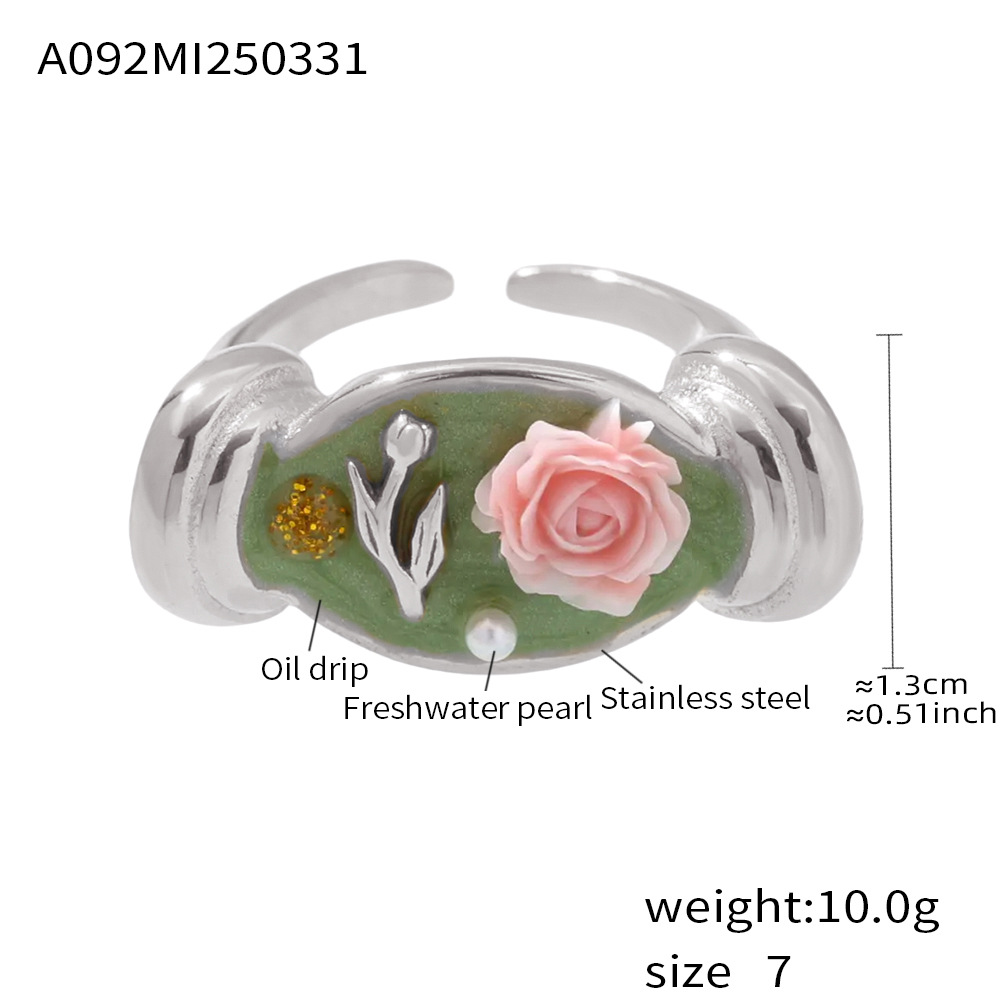 A092-Steel Pink Rose Ring/No.7 Picture4