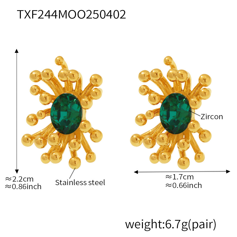 TXF244-Green zircon stamen earrings Picture6
