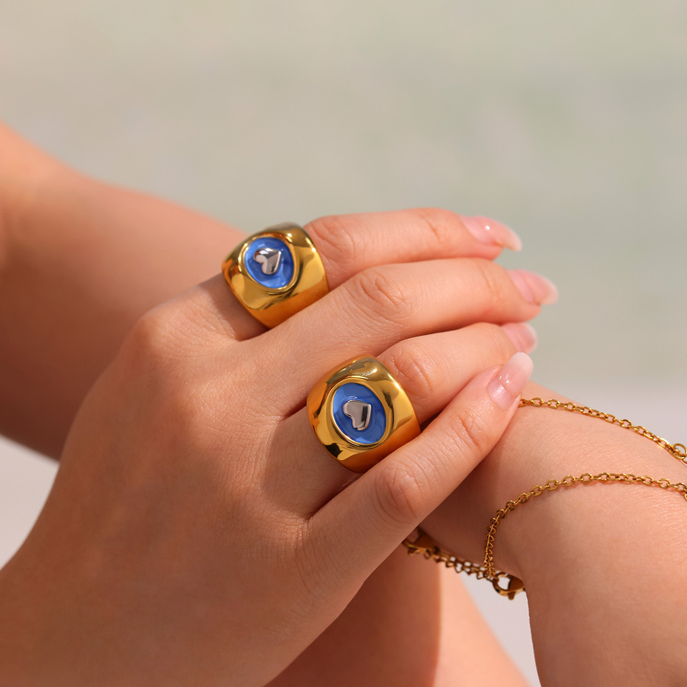 1 Piece Classic Heart Stainless Steel Gold Color Statement Rings Picture5
