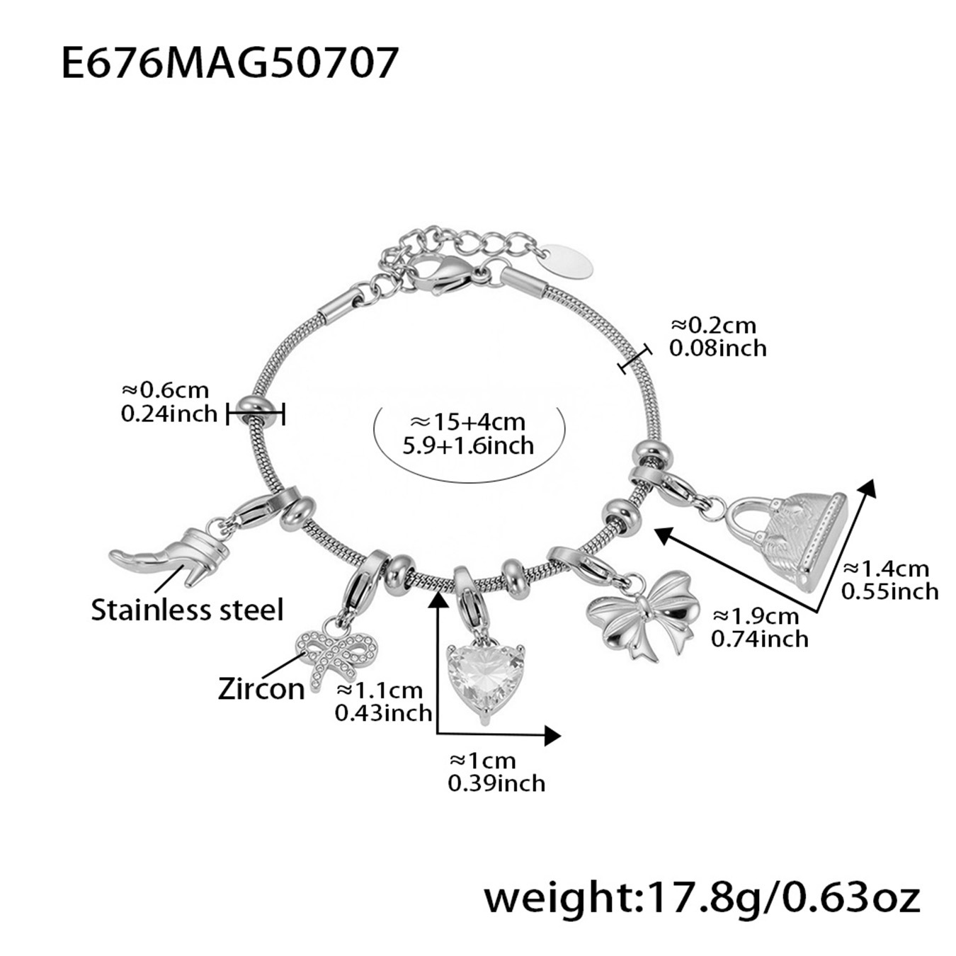 E676-Steel DIY Multi-Accessories Bracelet 15+4cm Picture6