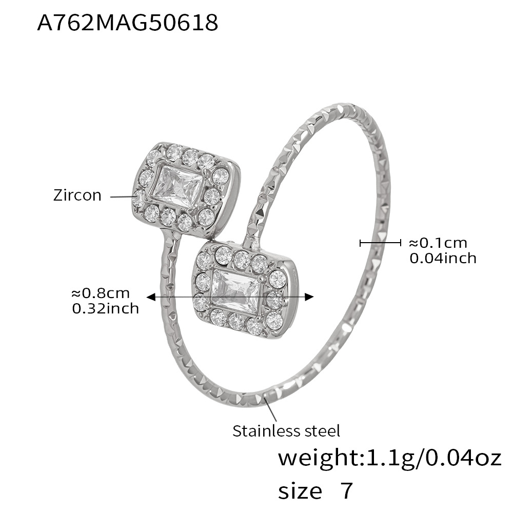 A762-Steel 5A zircon rectangular ring/No.7 Picture2