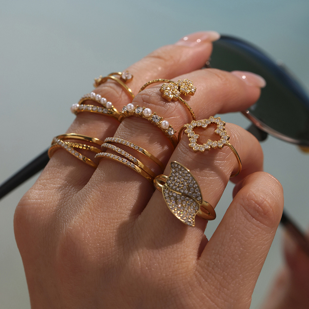 1 Piece Irregular Shape Stainless Steel Gold Color Women's Gemstone Rings Picture3