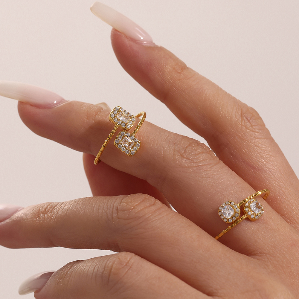 1 Piece Luxurious Heart Stainless Steel Gold Color Women's Gemstone Rings h5 Picture5
