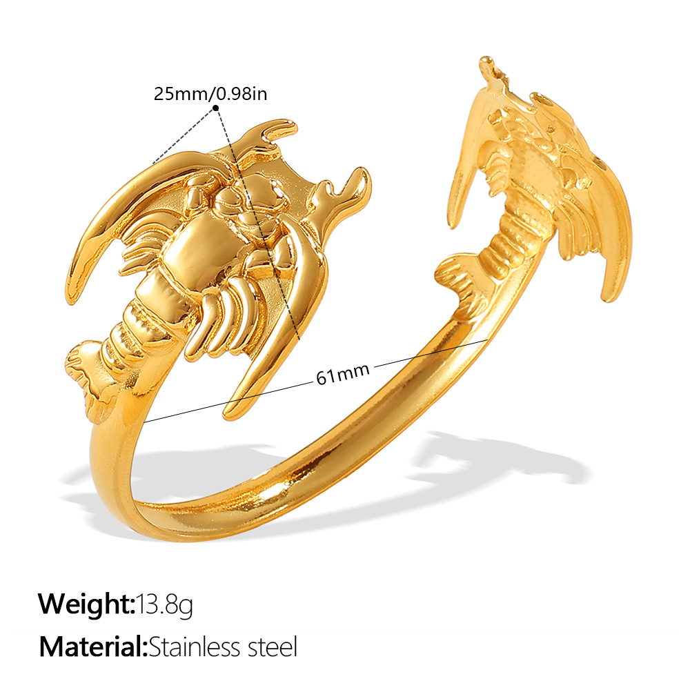 Bracciale rigido color oro a forma di pesce in acciaio inossidabile da 1 pezzo 