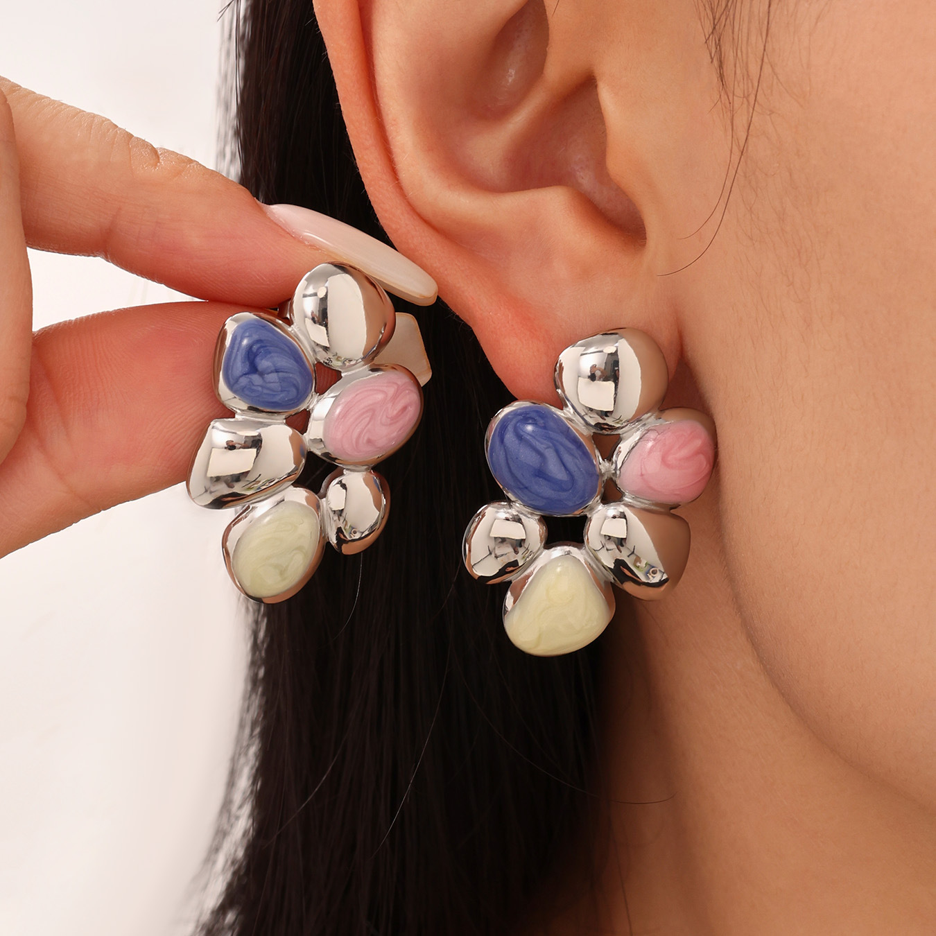 1 Pair Polychrome Flower Stainless SteelGold Color Women's Stud Earrings Picture5