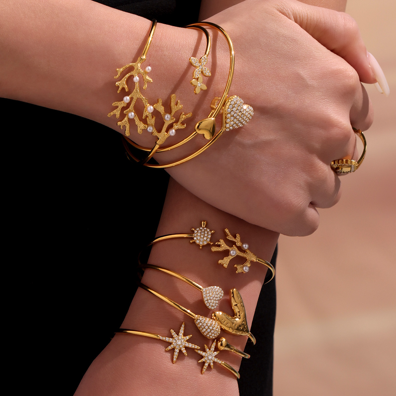 1 Piece Vacation Coral Stainless Steel Gold Color Women's Bangles h5 Picture3