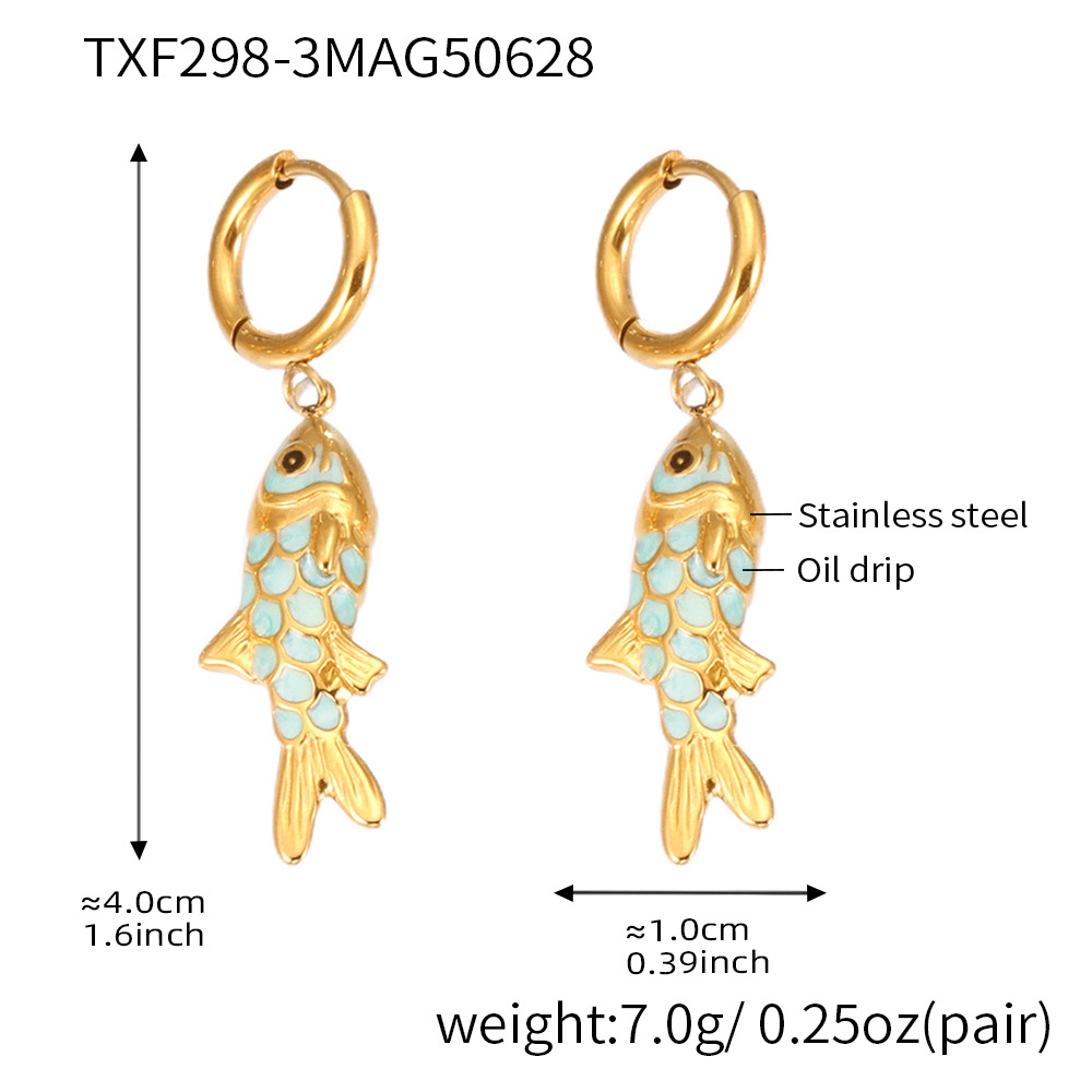 TXF298-3 Sky blue fish pendant earrings Picture10
