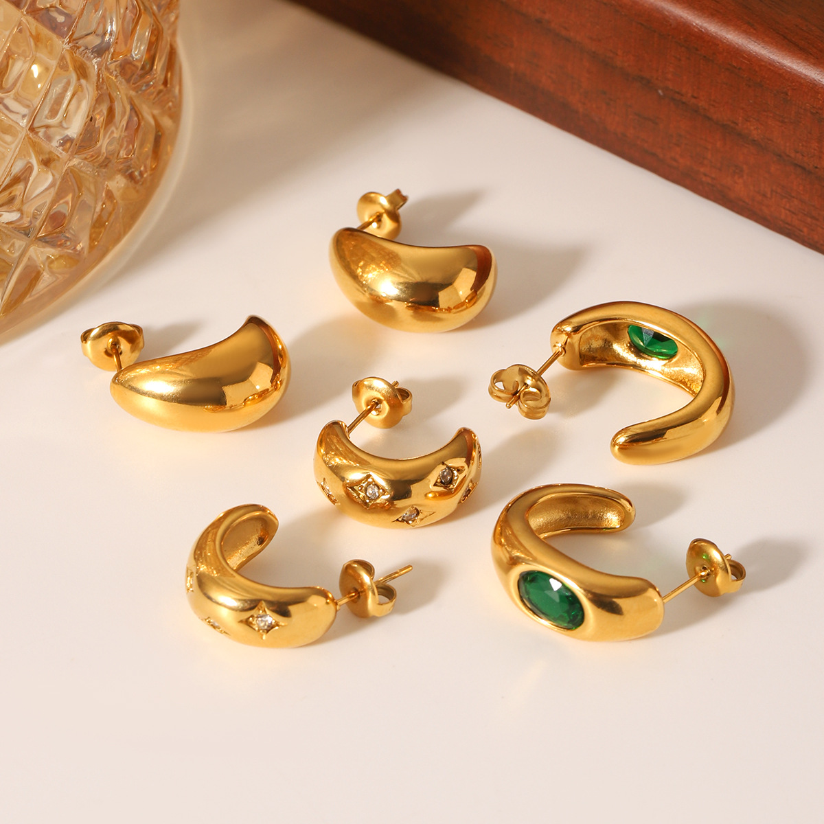 1 Pair Irregular Shape Stainless Steel Waterproof Gold Color Zircon Women's Stud Earrings Picture5